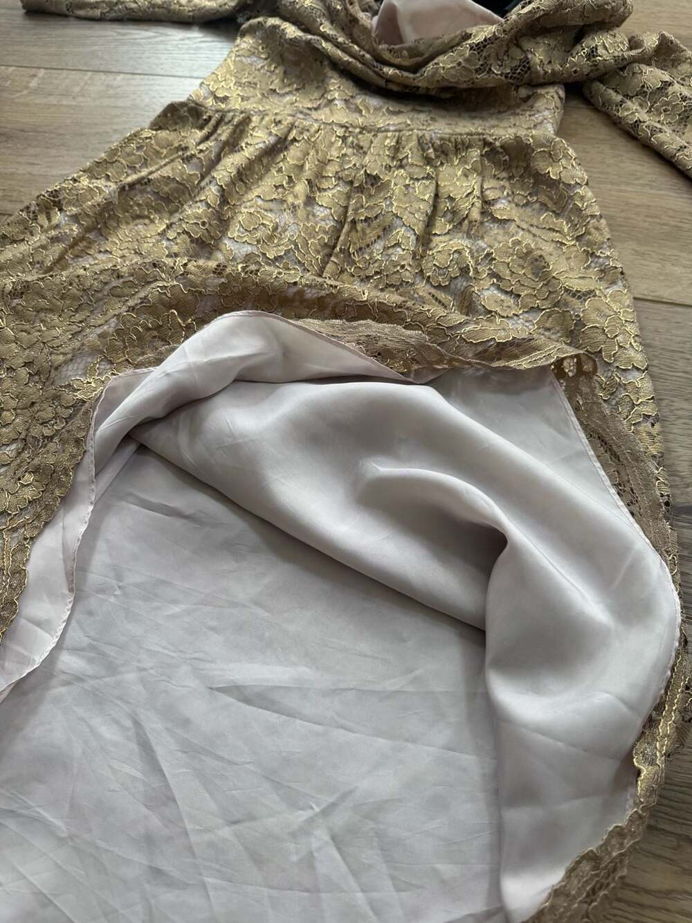 Boden Gold Metallic Lace Long Sleeve Midi Dress with Back Bow - Picture 8 of 16